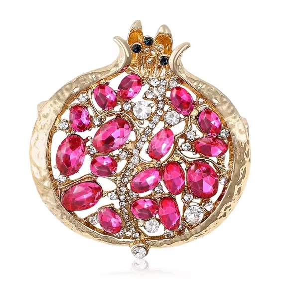 Pink Pomegranate Crystal Gold Brooch - Picture 2 of 10